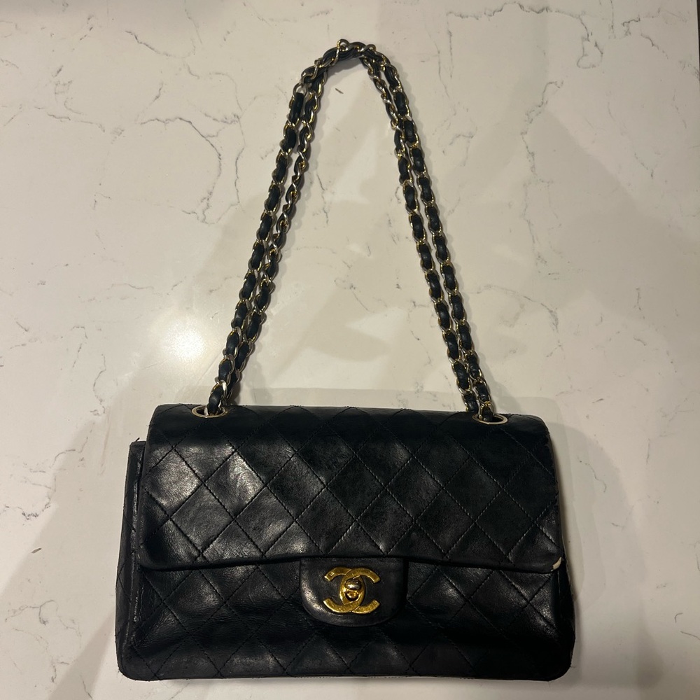 Black Vintage Chanel bag with Gold Hardware size Small-heavily worn